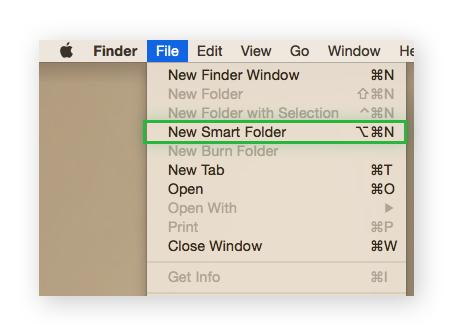 Pestaña Archivo de la aplicación Finder ampliada que destaca Nueva carpeta inteligente.