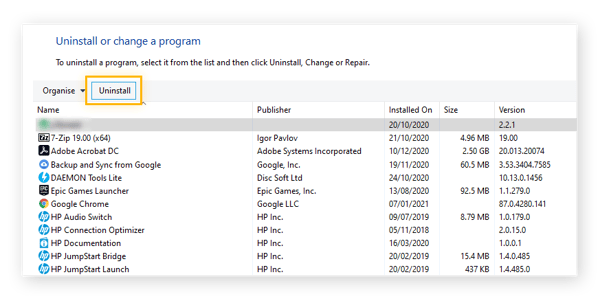 Cómo deshacerse de un secuestrador del navegador mediante la desinstalación de una aplicación con el Panel de control de Windows.
