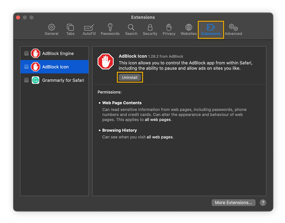 Cómo eliminar extensiones de Safari en Mac.