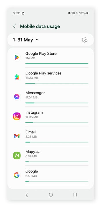 Comprobación de picos en el uso de datos de un teléfono Android que podrían indicar que se ha hackeado.