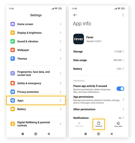 Eliminación de una aplicación en Android.