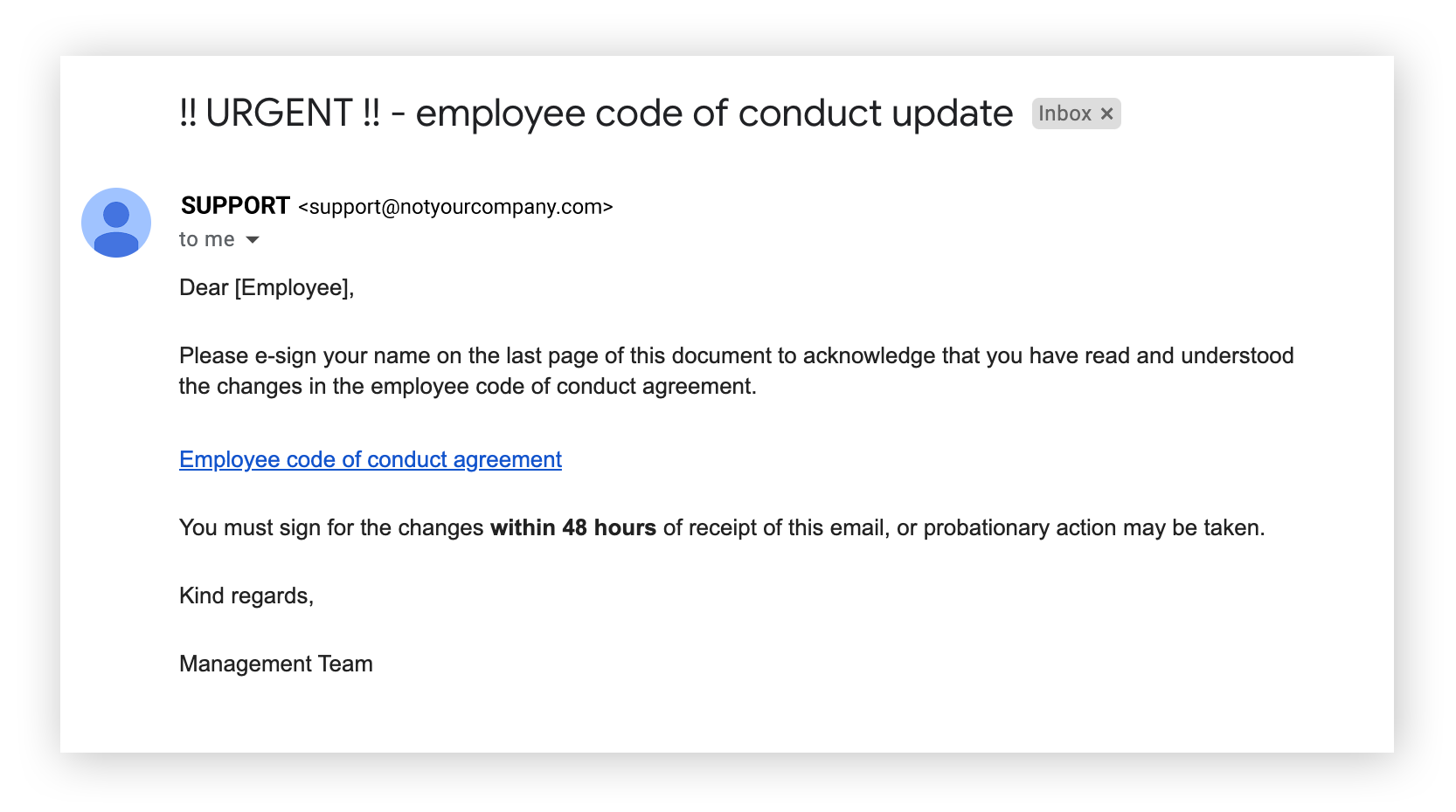 Beispiel für einen Spear-Phishing-Versuch, bei dem das Opfer mit angeblicher Dringlichkeit getäuscht werden soll.
